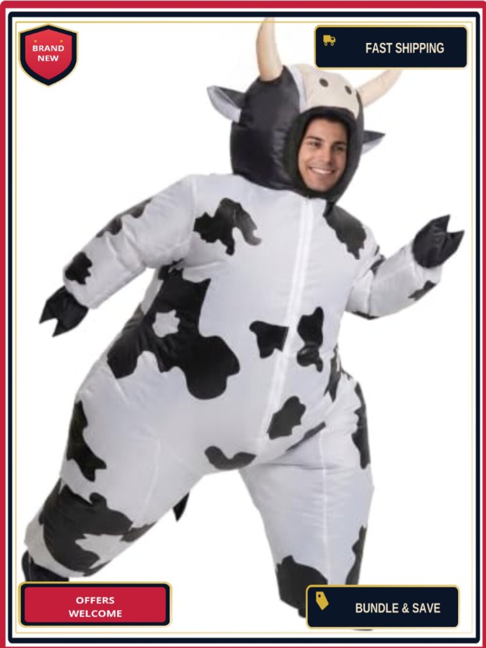 Giant Cow Inflatable Costume Adult Funny Blow Up Animal Jumpsuit Halloween Party
